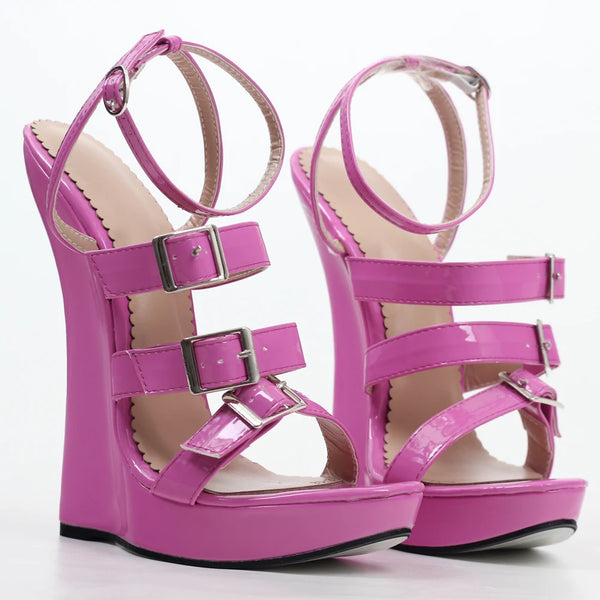 Trendy High Wedge Buckle Strap Heel Sandals