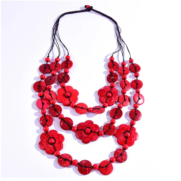Trendy Bohemian Styled Wood Flower Necklace