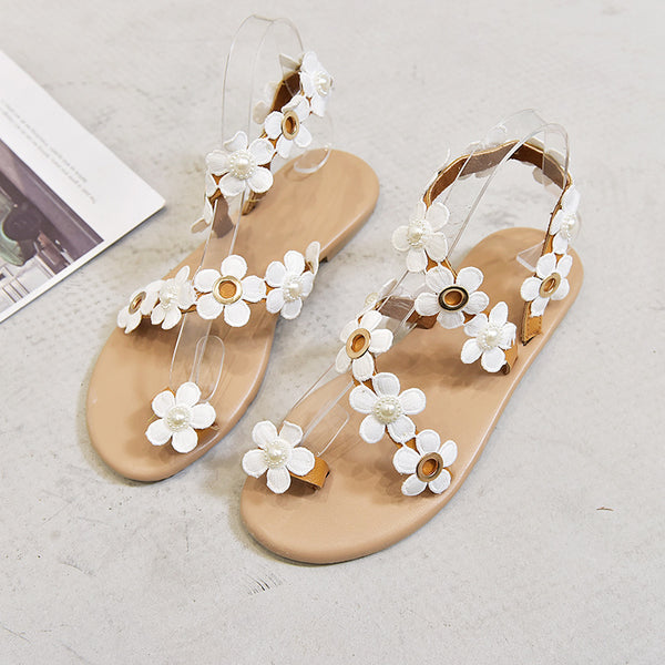 Trendy Floral White Flat Heel Sandals - TrendsetterbyTracy Boutique