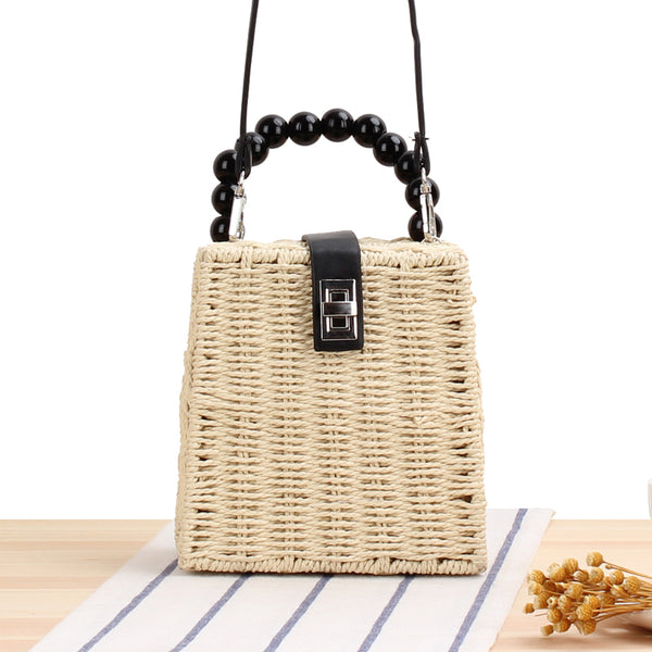 Trendy Wooden Bead Metal Lock Handbag - TrendsetterbyTracy Boutique