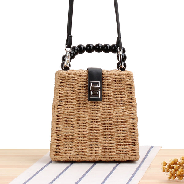 Trendy Wooden Bead Metal Lock Handbag - TrendsetterbyTracy Boutique