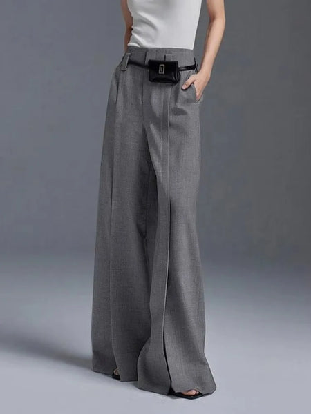 Trendy Slit Pleated Suit Pants