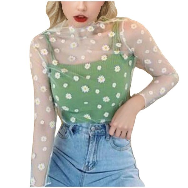 Trendy Sheer Mesh Spaghetti Strap Tank Top