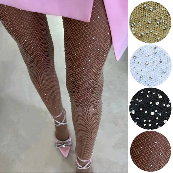 Trendy Fishnet Diamond Rhinestone Mesh Pantyhose - TrendsetterbyTracy Boutique