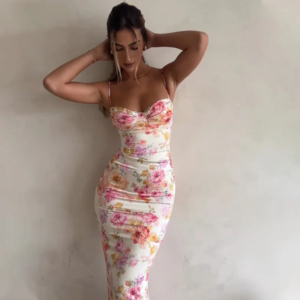 Trendy Floral Maxi Spaghetti Strap Dress