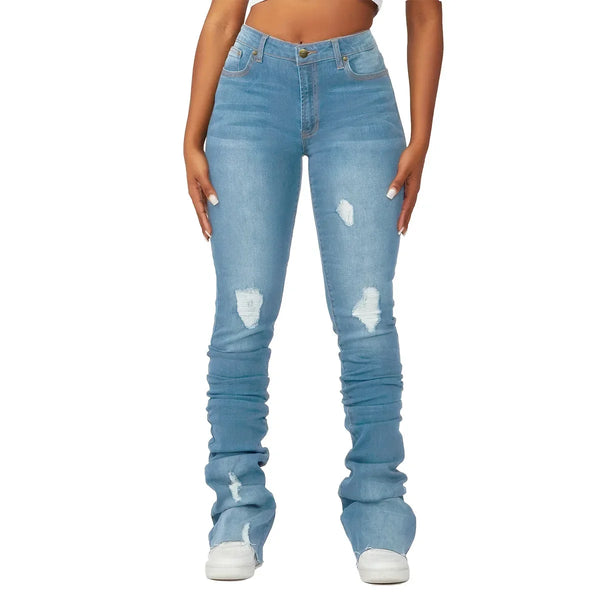Trendy Ripped Denim Washed Scrounged Jeans