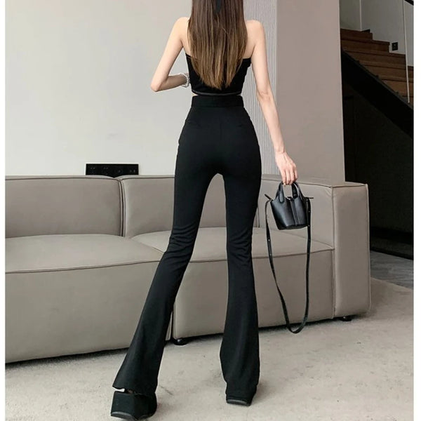 Trendy Black High Waist Hollow Mesh Pants