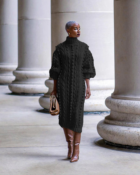 Trendy Crochet Sweater High Split Dress