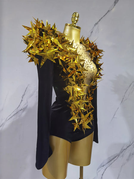 Trendy Long Sleeve Shiny Rhinestone Bodysuit