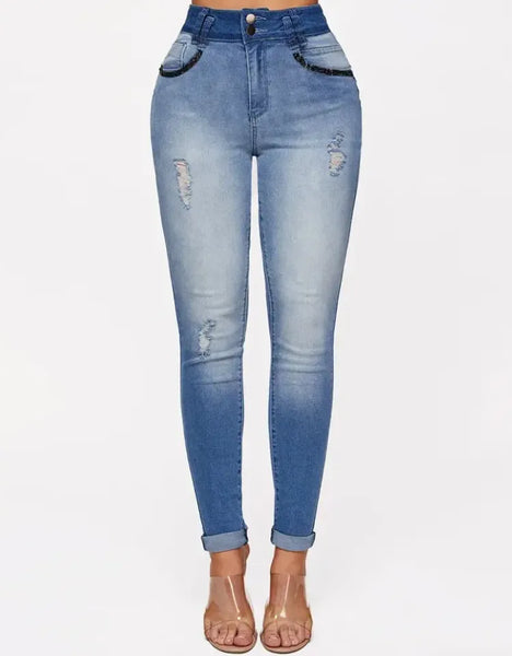 Trendy High Waist Ripped Denim Jeans - TrendsetterbyTracy Boutique