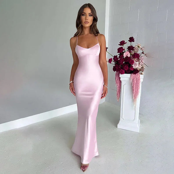 Trendy Mermaid Formal Satin Backless Lace Up Dress