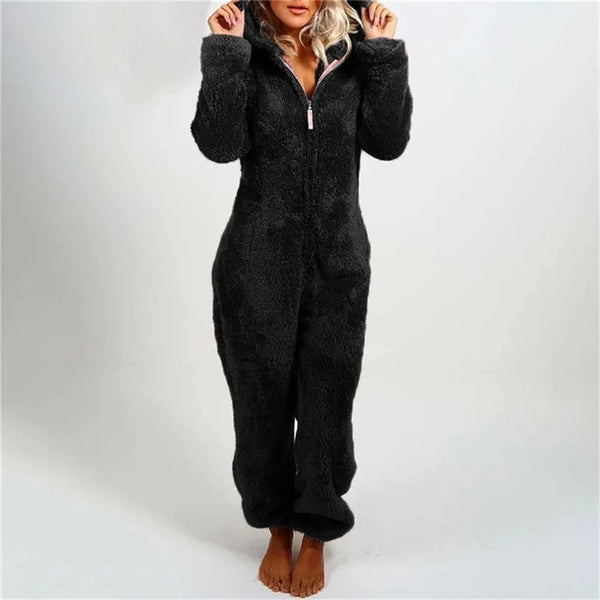 Trendy Plush Jumpsuit Hooded Pajamas