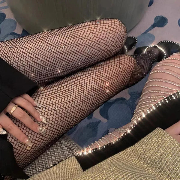 Trendy Fishnet Diamond Rhinestone Mesh Pantyhose - TrendsetterbyTracy Boutique