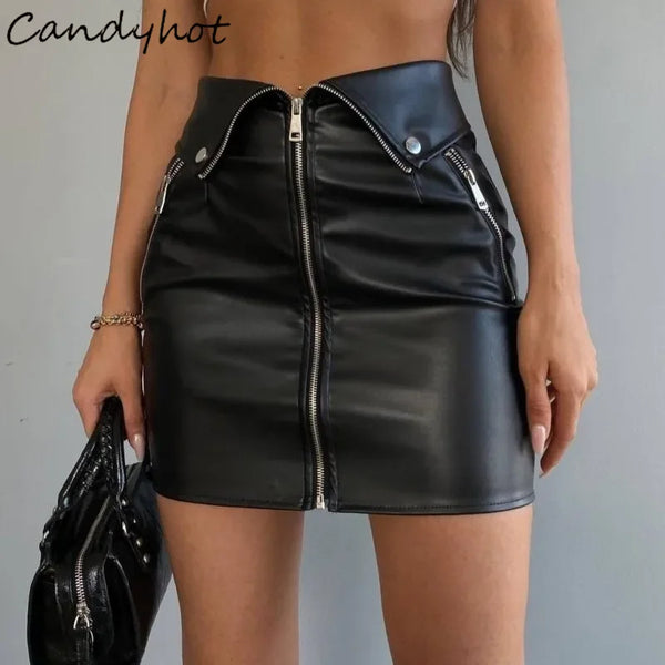Trendy Black Button Down Patent Leather Skirt