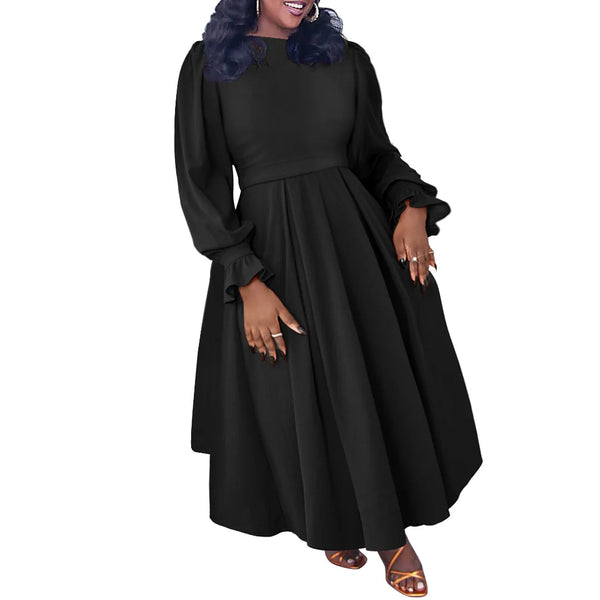 Trendy Plus Size Long Sleeve Pleated Maxi Dress