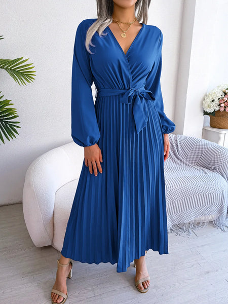 Trendy Pleated Maxi Long Sleeve Dress