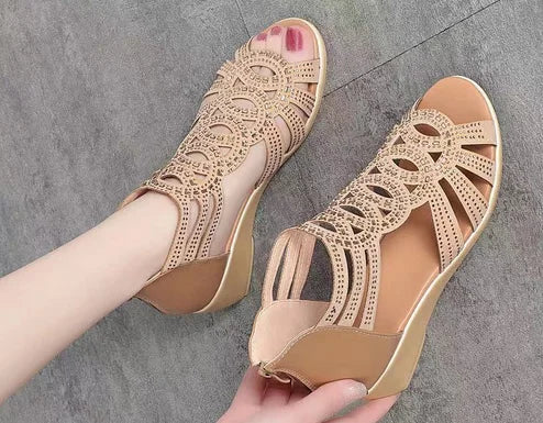 Trendy Wedge Faux Leather Sandals