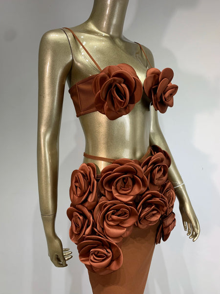 Trendy Backless Halter Top Floral Fabric Bandage Skirt Set