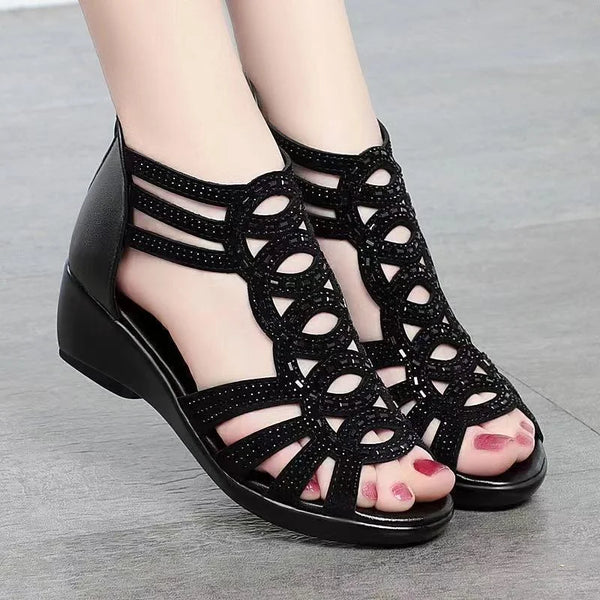 Trendy Wedge Faux Leather Sandals