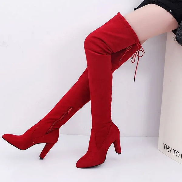 Trendy Over The Knee Stretch Fabric High Heel  Boots - TrendsetterbyTracy Boutique