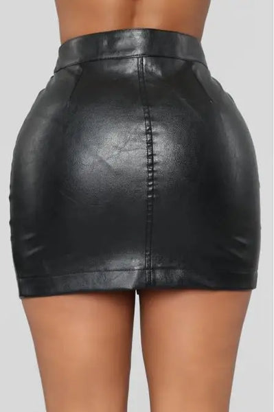 Trendy Black Mini Zipper Leather Skirt