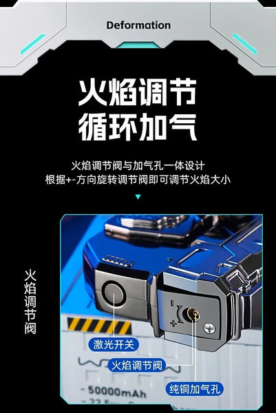 Metal Folding Gun Style Inflatable Lighter Windproof Butane Gas Jet Red Flame Gyroscope Lighter with Laser for Men's Small Tool