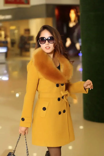 Trendy Wool Double Breasted Coat With Belt
