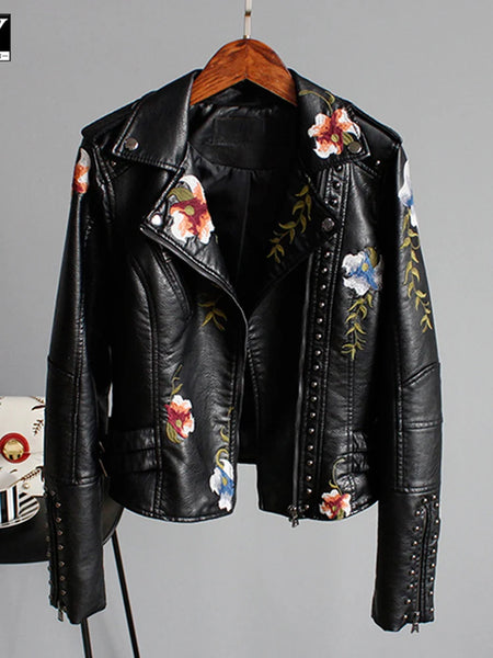 Trendy  Faux Leather Floral Print Jacket - TrendsetterbyTracy Boutique