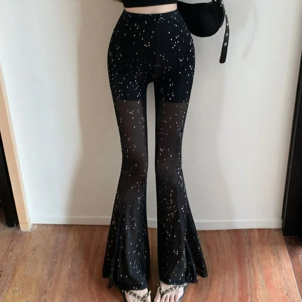 Trendy High Waist Mesh Sparkle Pants