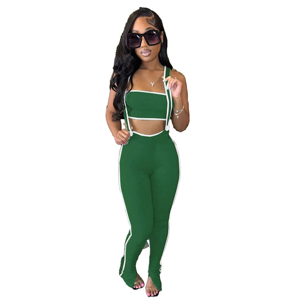 Trendy Strapless Solid Color Crop Top With Suspenders White Lining