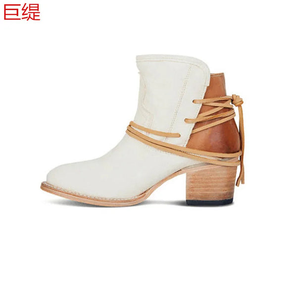 Trendy Vintage Chunky Lace Up Heels