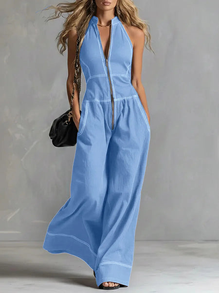 Trendy Sleeveless Loose Wide Leg Jumpsuit