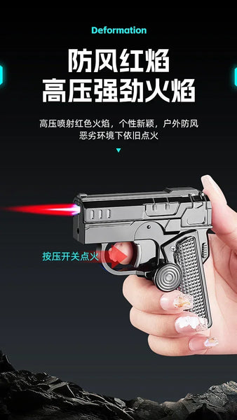 Metal Folding Gun Style Inflatable Lighter Windproof Butane Gas Jet Red Flame Gyroscope Lighter with Laser for Men's Small Tool