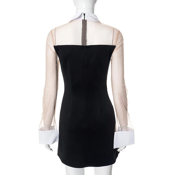 Trendy Elegant  Black Turn Down White Collar Mini Dress