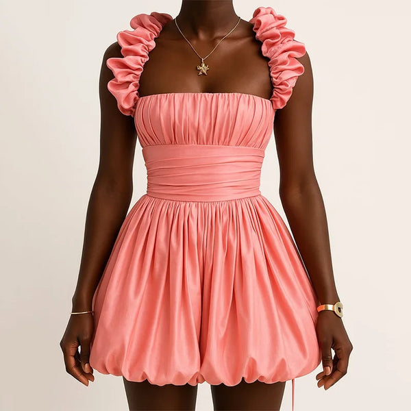 Trendy Ruffle Halter Swing Ball Party Dress