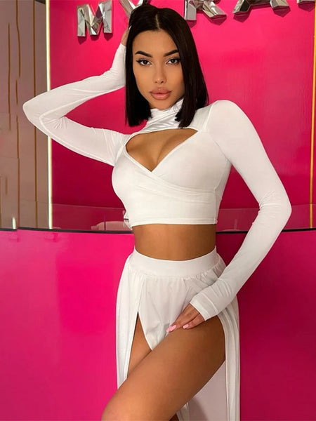 Trendy Hollow Out Crop Long Sleeve Blouse