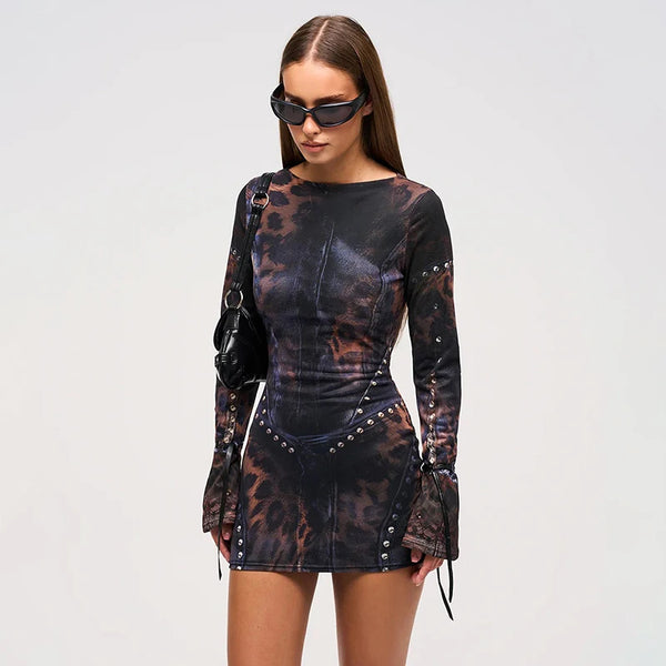 Trendy Mesh Leopard Party Mini Dress