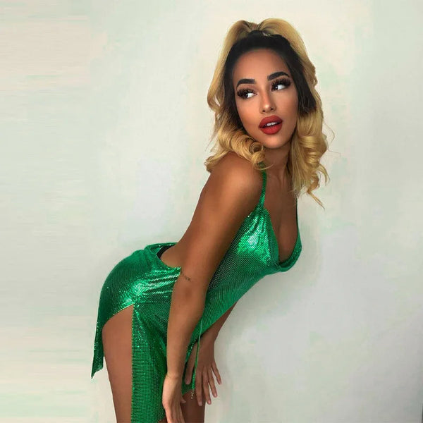 Trendy Short Hanging Backless Party Shimmer Dress