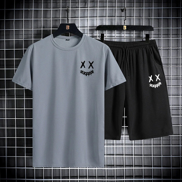 Trendy Men's Short Sleeve Graphic Tee And Shorts Set