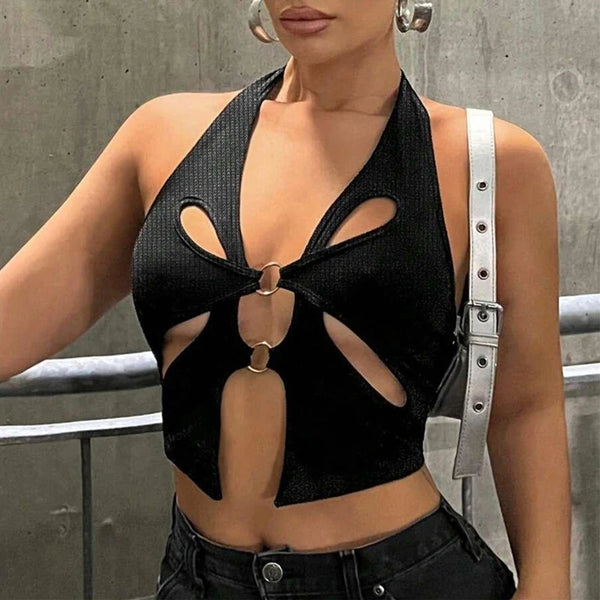 Trendy Hollow Out Black Crop Top