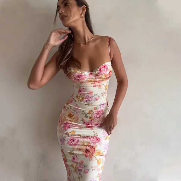 Trendy Floral Maxi Spaghetti Strap Dress