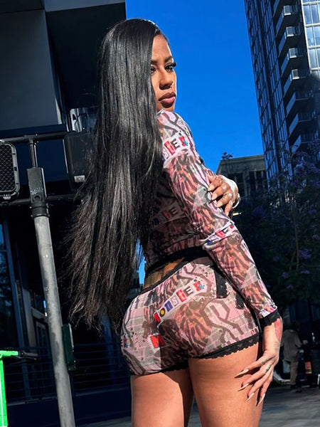 Trendy Black LED Inspired Lace Top And Bottom Set