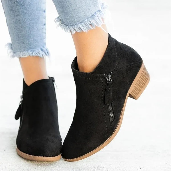 Trendy Ankle Low Heel Buckle Strap Boots