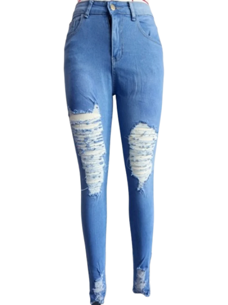 Trendy Ripped High Waist Denim Jeans