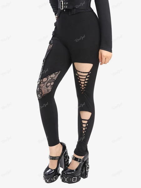 Trendy Gothic Mesh Black Fishnet Jeggings