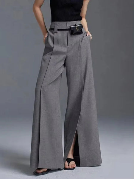 Trendy Slit Pleated Suit Pants