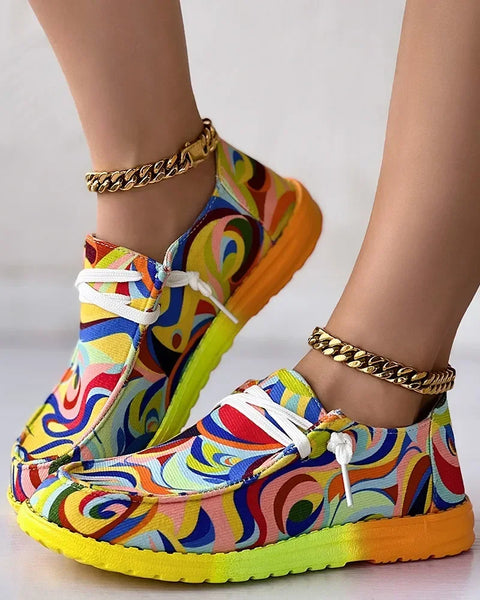 Trendy Graffiti Neon Lace Up Loafers