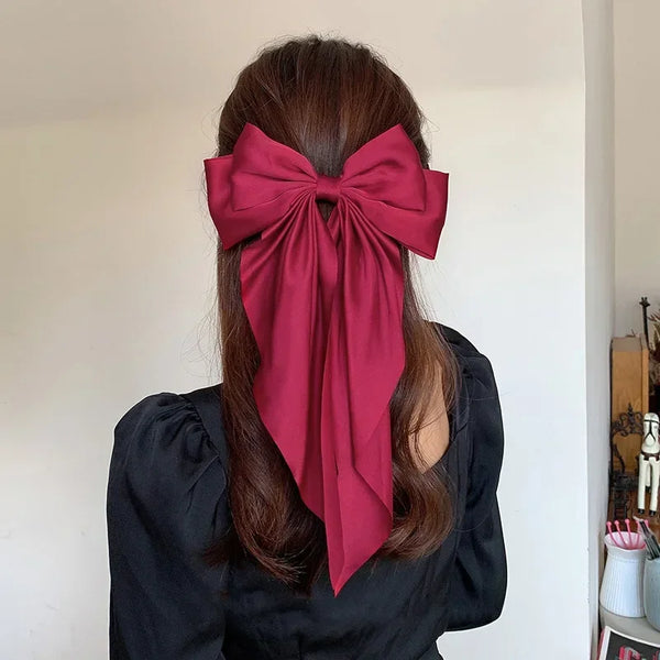 Trendy Bowknot Solid Color Satin Ribbon Hair Clip