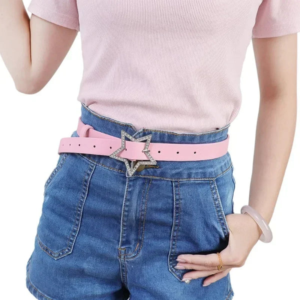Trendy Star Buckle Leather Embellished Rhinestone Belt - TrendsetterbyTracy Boutique