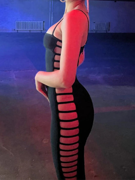 Trendy Hollow Out Sleeveless Black Dress